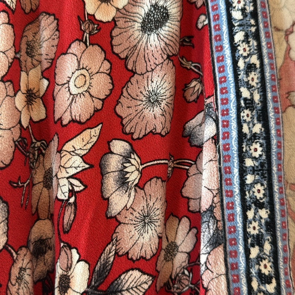 Knox Rose Women's red floral kimono with tassels size xs/s - Picture 3 of 5